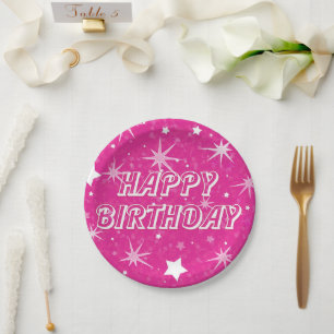 Heiß Rosa Glitzer Sterne Happy Birthday Party Pappteller