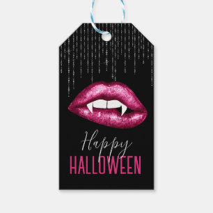 Heiß rosa glitzernde Lippen Frohes Halloween Geschenkanhänger