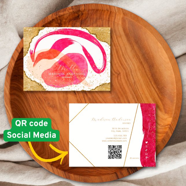 Heiß Rosa Gold Glitter Website QR Code Geschäft Visitenkarte (Von Creator hochgeladen)