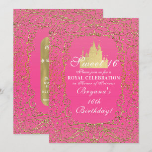 Heiß Rosa & Gold Königliches Schloss Prinzessin Sw Einladung