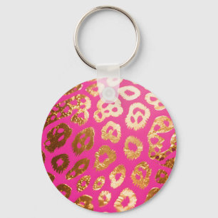 Heiß Rosa Gold Leoparden Druck Glamour Schlüsselanhänger