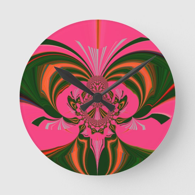 Heiß rosa, goldgrün runde wanduhr (Vorderseite)