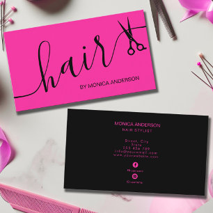 Heiß Rosa Haar Script Stylist Schere Personalisier Visitenkarte