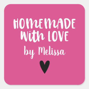 Heiß rosa hausgemachte Liebe Herz Quadratischer Aufkleber