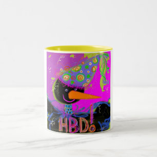 Heiß rosa HBD Krähe auf einer Tasse! Zweifarbige Tasse