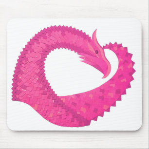 Heiß rosa Herzdrache in Weiß Mousepad
