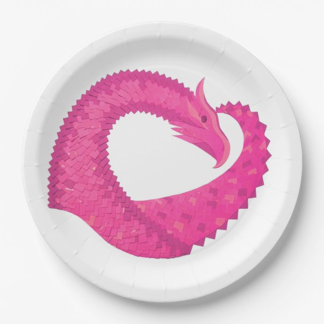 Heiß rosa Herzdrache in Weiß Pappteller (Vorderseite)