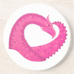 Heiß rosa Herzdrache in Weiß Sandstein Untersetzer