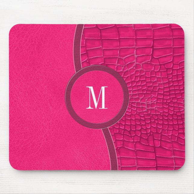 Heiß rosa Imitate Lederalligator Hautchophon Monog Mousepad (Vorne)