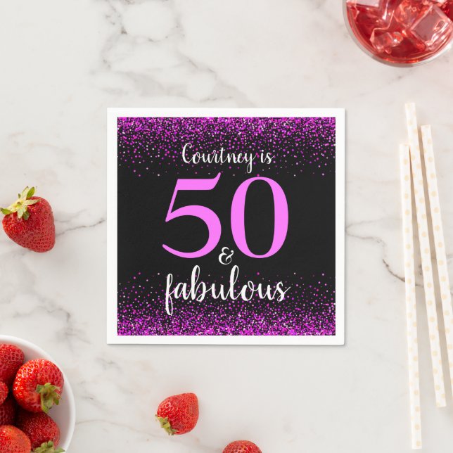 Heiß rosa Konfetti schwarz Brauch 50 und fabelhaft Serviette (Beispiel)