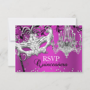 Heiß rosa Kronleuchter Masquerade Quinceanera RSVP Karte