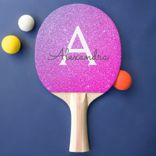 Heiß rosa - Lila Glitzer und sparsame Monogramm Tischtennis Schläger