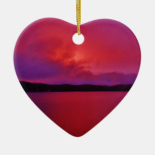 Heiß rosa lila Sonnenuntergang am Lake Arrowhead Keramik Ornament