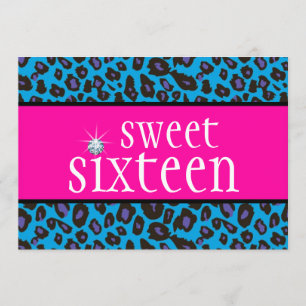Heiß Rosa Lila Türkis Blau Leopard Sweet Sixteen Einladung