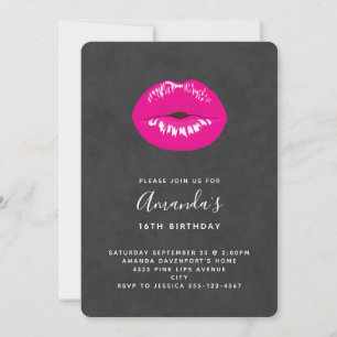 Heiß rosa Lippen Glamouröse Illustration Geburtsta Einladung