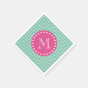 Heiß rosa, minzgrün Zickzack Ihr Monogramm Serviette