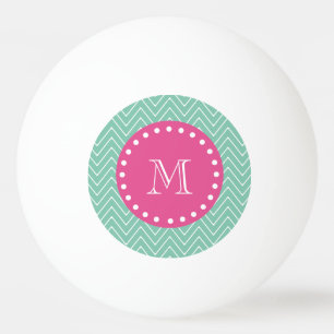 Heiß rosa, Minzgrün Zickzack  Ihr Monogramm Tischtennisball