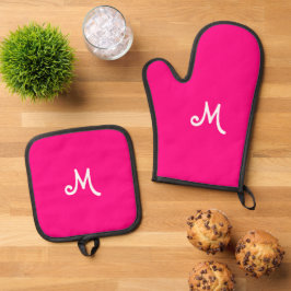 heiß rosa - mit Monogramm Ofenhandschuh & Topflappen-Set