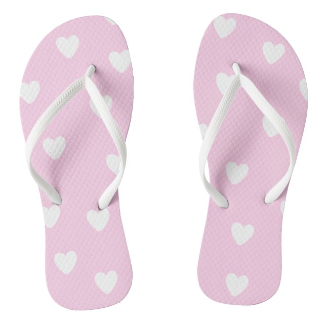Heiß rosa mit Niedlichem Muster des weißen Herzens Flip Flops (Fußbett)