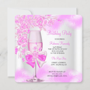 Heiß Rosa Rose Champagner Weiß Floral Party Einladung