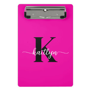 Heiß rosa Schwarz Monogramm Mini Klemmbrett