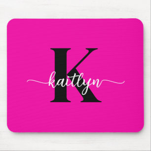 Heiß rosa Schwarz Monogramm Mousepad