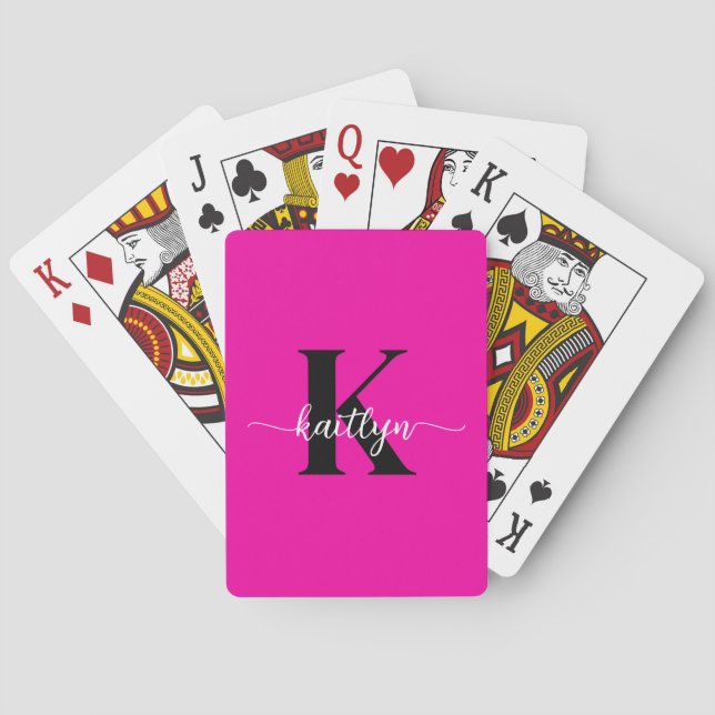 Heiß rosa Schwarz Monogramm Spielkarten (Rückseite)