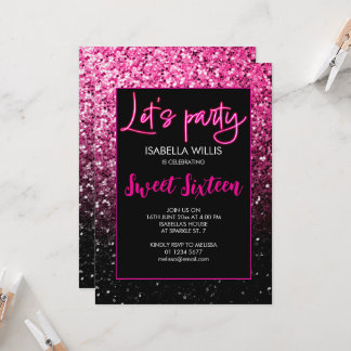 Heiß rosa schwarze Glitzern. Sweet 16 neon lasse P Einladung