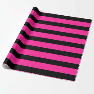 Heiß Rosa & Schwarzer Mode-Streifen Streifen Party Geschenkpapier