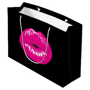 Heiß rosa Shiny Lippen auf schwarz Große Geschenktüte