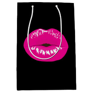 Heiß rosa Shiny Lippen auf schwarz Mittlere Geschenktüte
