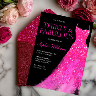 Heiß rosa Sparkle Dress 30. Geburtstag Party Schwa Einladung