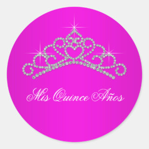Heiß rosa Tiara Sweet 15 16 Quinceanera Etikett Runder Aufkleber