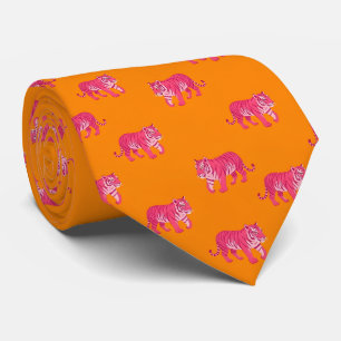 Heiß rosa Tiger auf feinem Orange Boho Muster Krawatte