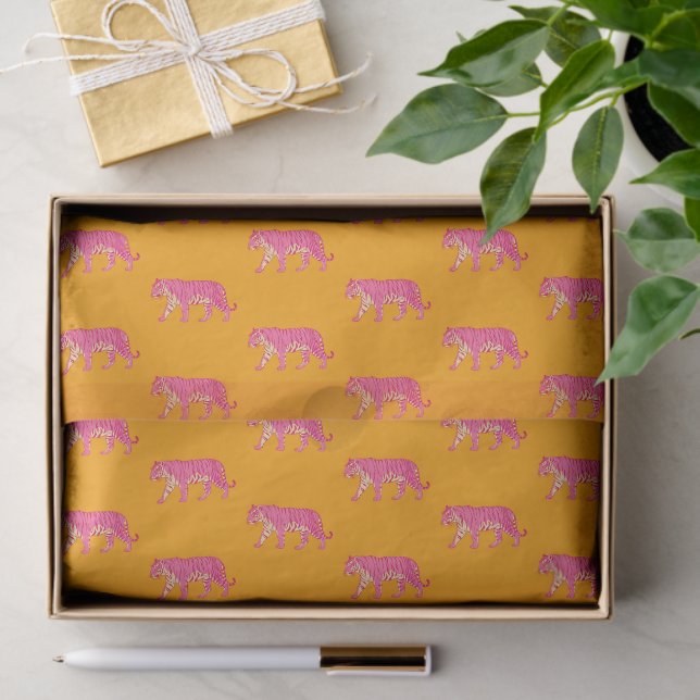 Heiß rosa Tiger auf feinem Orange Boho Muster Seidenpapier (Geschenk)