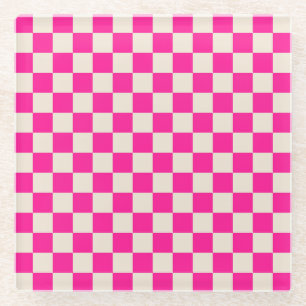 Heiß rosa und braun kariertes Muster Glasuntersetzer