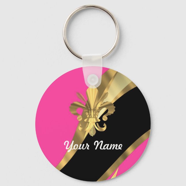 Heiß rosa und goldener Flex de lys Schlüsselanhänger (Vorderseite)