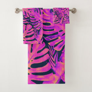 Heiß Rosa und Marineblau Tropische Palmenblätter I Badhandtuch Set