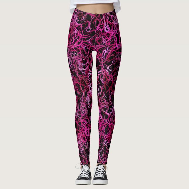 Heiß rosa und schwarz leggings (Vorderseite)