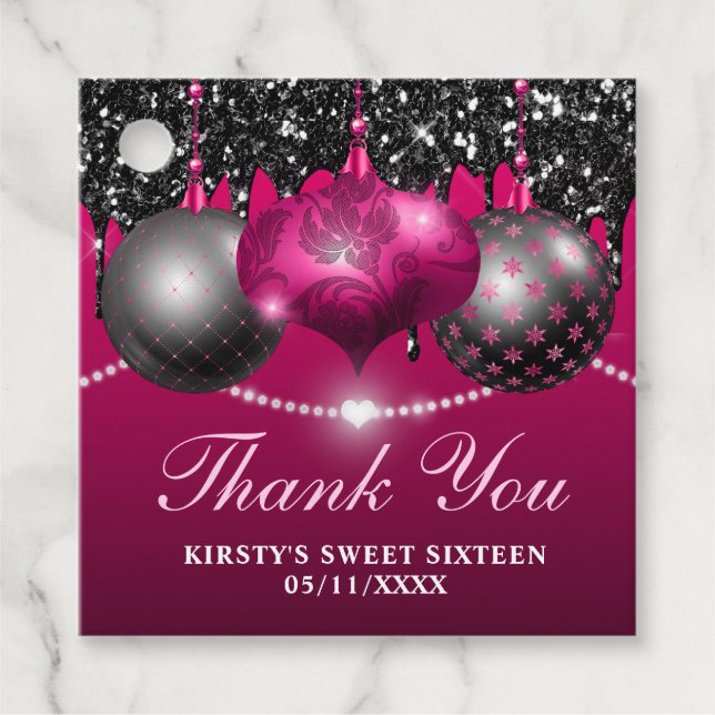 Heiß rosa und schwarze Weihnachtsbaumchen süß 16 Geschenkanhänger (Vorderseite)