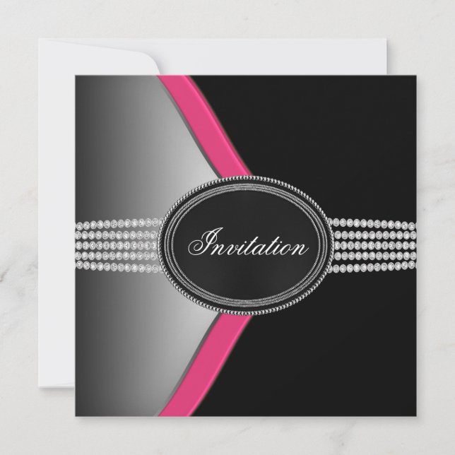Heiß rosa und schwarzes Party Einladung (Vorderseite)