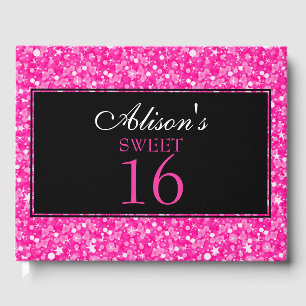 Heiß rosa und weiß Glitzer Gästebuch