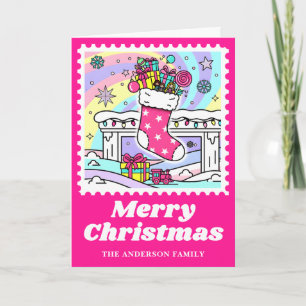 Heiß rosa Weihnachts-Strumpf Postage Briefmarke Feiertagskarte