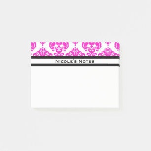 Heiß Rosa Weiß Damast Muster Modern Personalisiert Post-it Klebezettel