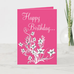 Heiß rosa weiß & schwarze florale Happy Birthday-K Karte