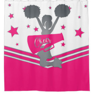 Heiß Rosa Weiß Silber Sterne Cheer Cheerleading Duschvorhang