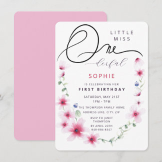 Heiß rosa Wildblumen Wreath Ein-Derful Girl Party Einladung