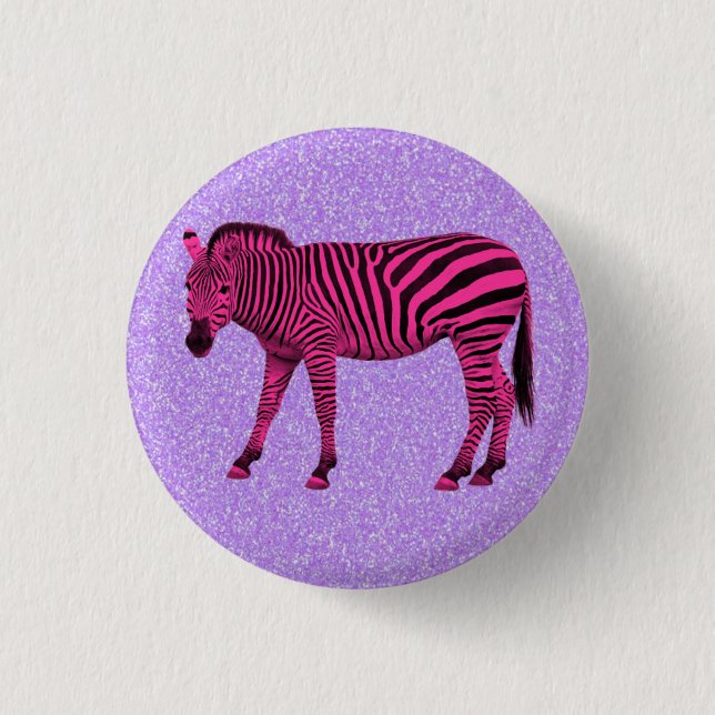 Heiß rosa Zebra auf Lila Glitzern Button (Vorderseite)