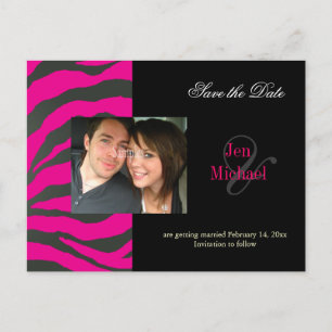 Heiß rosa Zebra Save-the-Date-Foto-Postkarten, Ankündigungspostkarte
