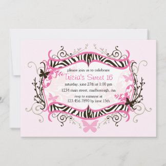 Heiß rosa Zebra Süß 16 Einladung
